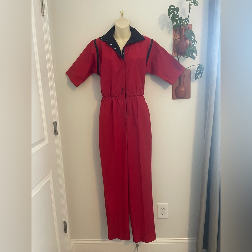 Jerell of Texas Vintage Red and Black Button Down Jumpsuit 11